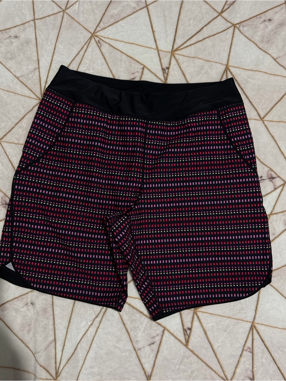 Lands' End Black Athletic Shorts with Pink Dot Stripe